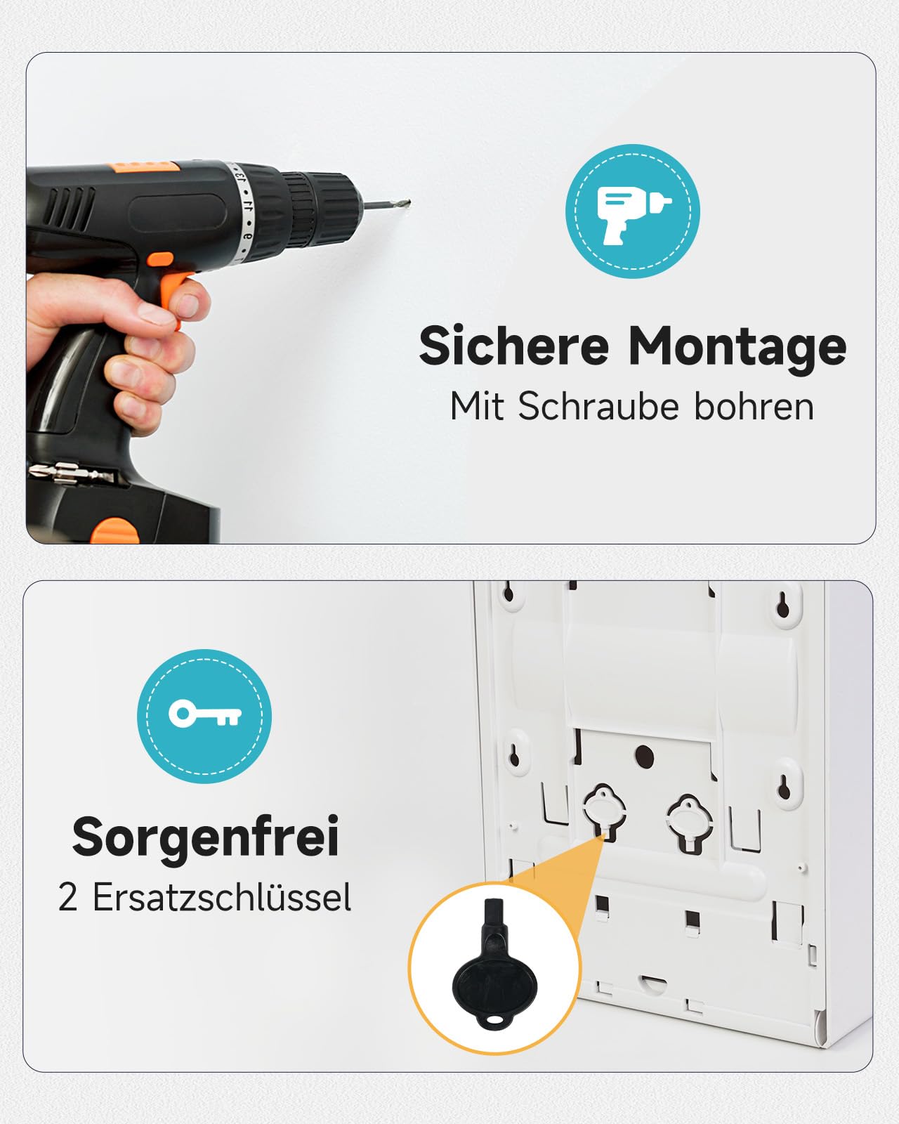 AIKE Verbreiterter Papierhandtuchspender, 400-Blatt Wandmontage Für H2, H3, Z/V/C-Falz & Multi-Falz (für Größe ≤25,2 * 11,5cm), AK5302H