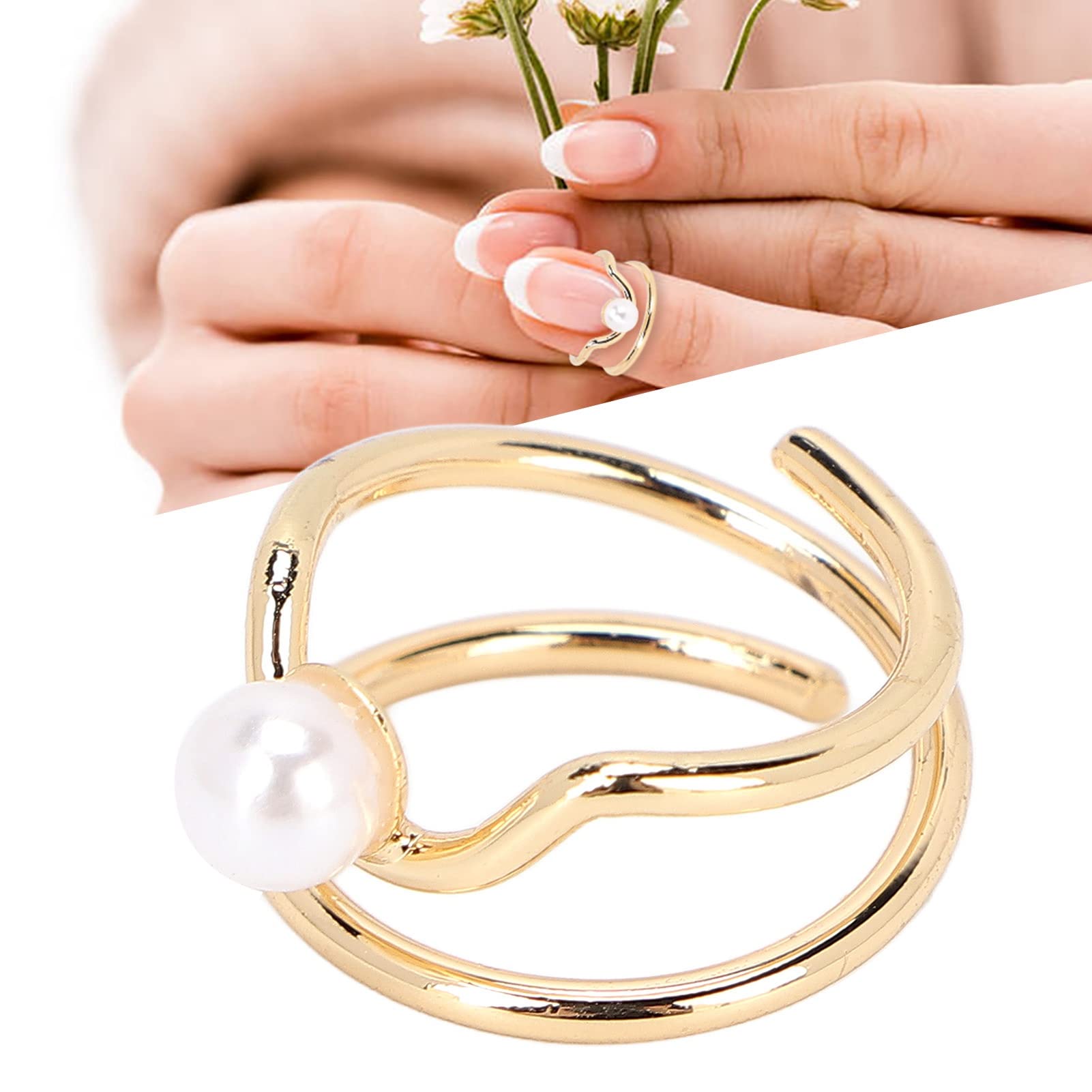 Pearl Finger Nail Knuckle Pierścionki Stylowa i Prosta Miedziana Biżuteria na Czubek Palca Paznokieć Ochronna Osłona Akcesoria do Paznokci dla Kobiet Dziewczyn(3052g)