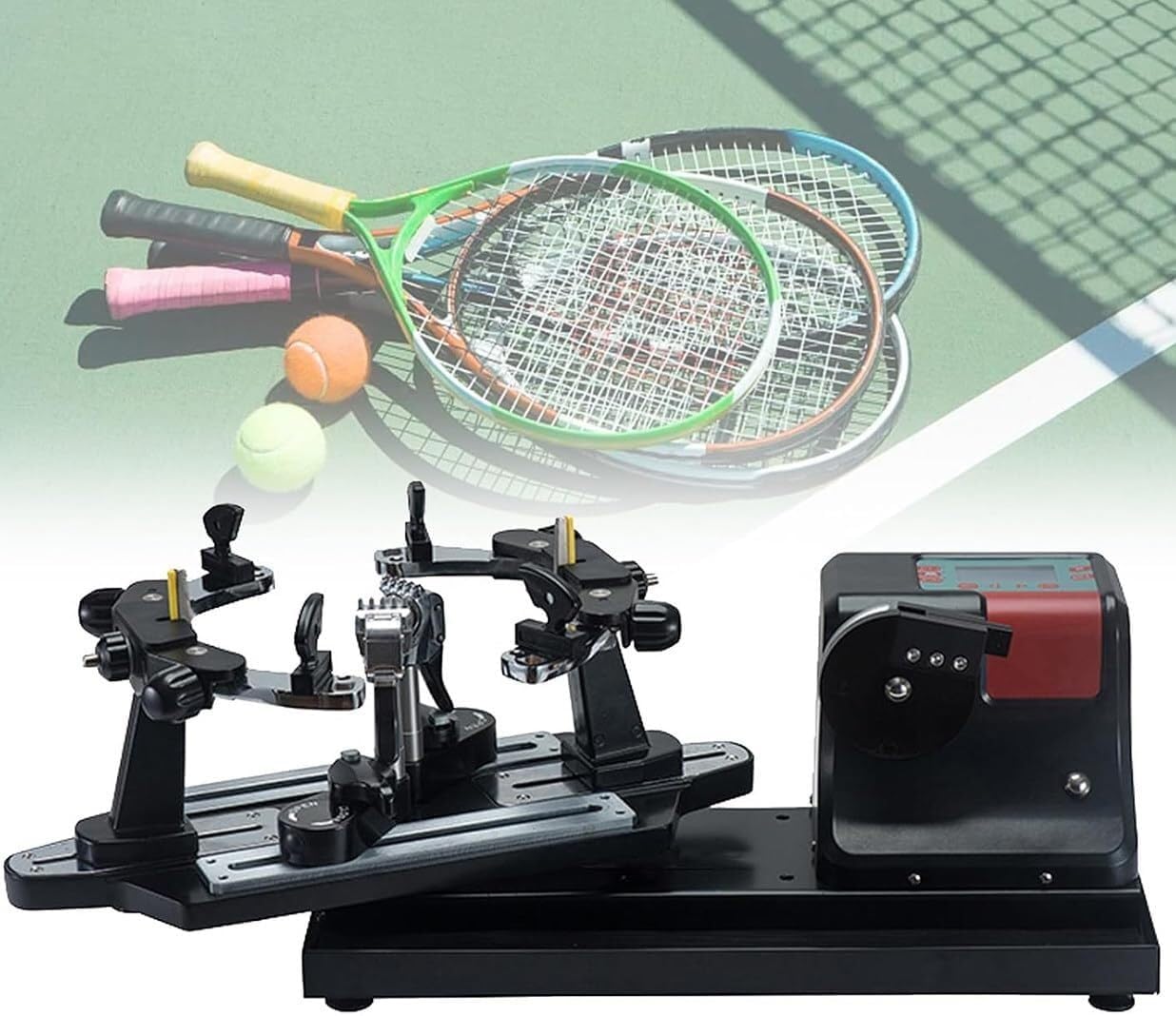 Electric Tabletop Racket Restring Machines, Badminton Racket Stringing Machine, Six-Point Positioning Frame, with Stringing Tools and Accessories