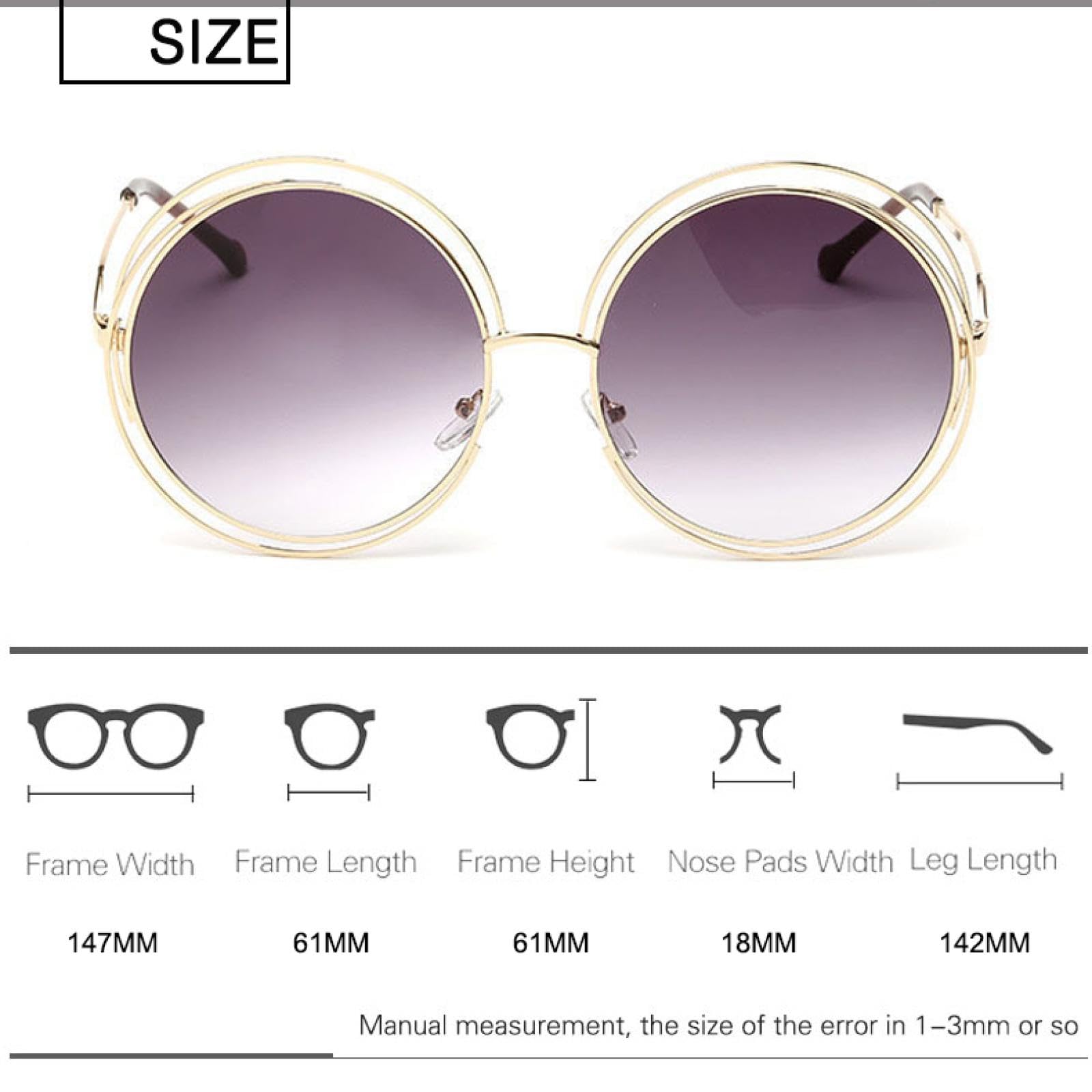 Gafas de sol con protección Uv400 | Marco grande de metal redondo para mujer | Mujeres y hombres para deportes al aire libre y conducción