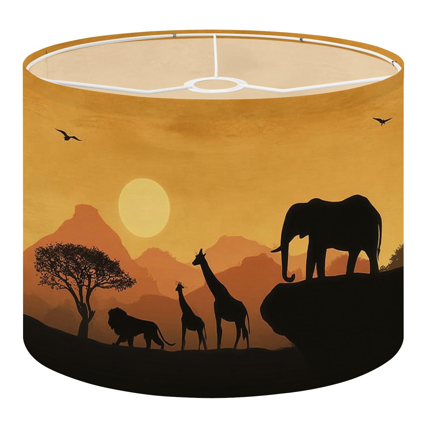 Fabric Drum Lamp Shade Realistic African Safari Mountain Vintage Funky Medium Linen Decorative Lampshades 13inch Set of 1 for Table Lamps, Floor Lamps,Ceiling Lamp