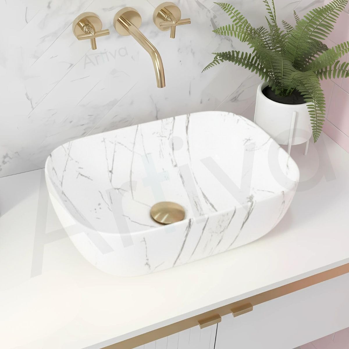 Artiva Small Tabletop Wash Basin For Bathroom/White Ceramic Countertop Sink/Bathroom Basin/Rectangle Vanity Vessel Sink/Glossy Table Top Washbasin For Home, Hotel, Office (Lito White, 10x14 Inch) 4