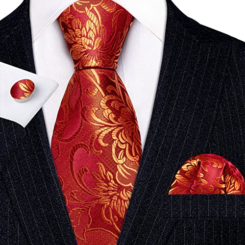 Image of YOHOWA Mens Ties Set Wedding Paisley Neckties with Handkerchief Cufflinks Formal Business