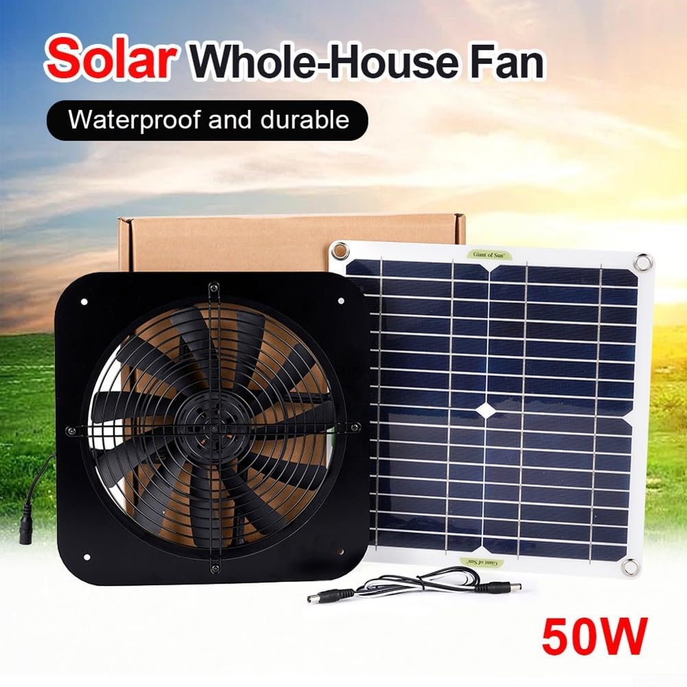 Extractor solar, 50W Ventiladores Industriales, Ventilación Eficiente, Impermeable, Para Gallineros, Invernaderos, Cobertizos, Casas de Mascotas