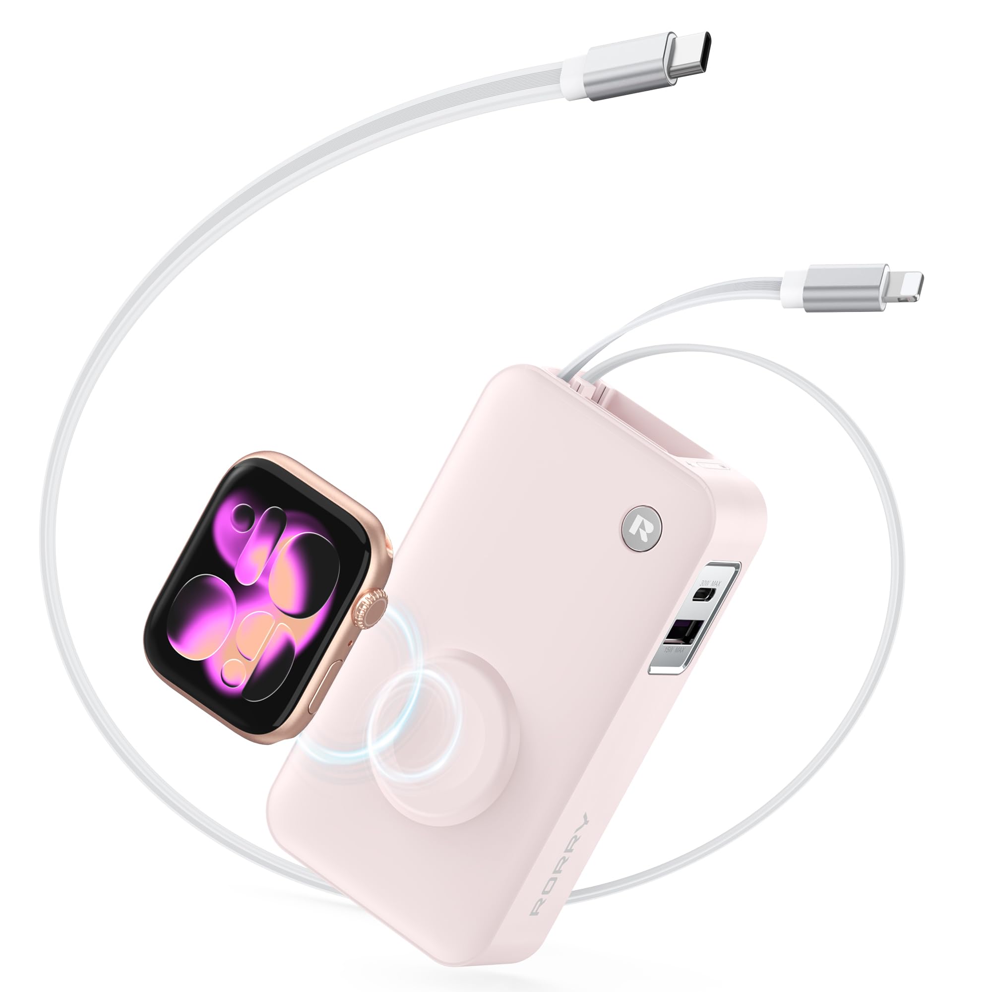 Amazon | RORRY モバイルバッテリー (10000mAh, 30W, 巻取り式 USB-C+