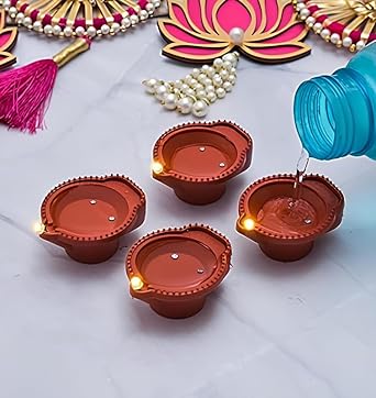 Pins n Rose Lighting Sense Water Sensor Eco-Friendly Led Diyas Candle E-Diya, Warm Orange Ambient Lights, Battery Operated Led Candles for Home Decor, Festivals Decoration Diwali Lights, Pack of 12