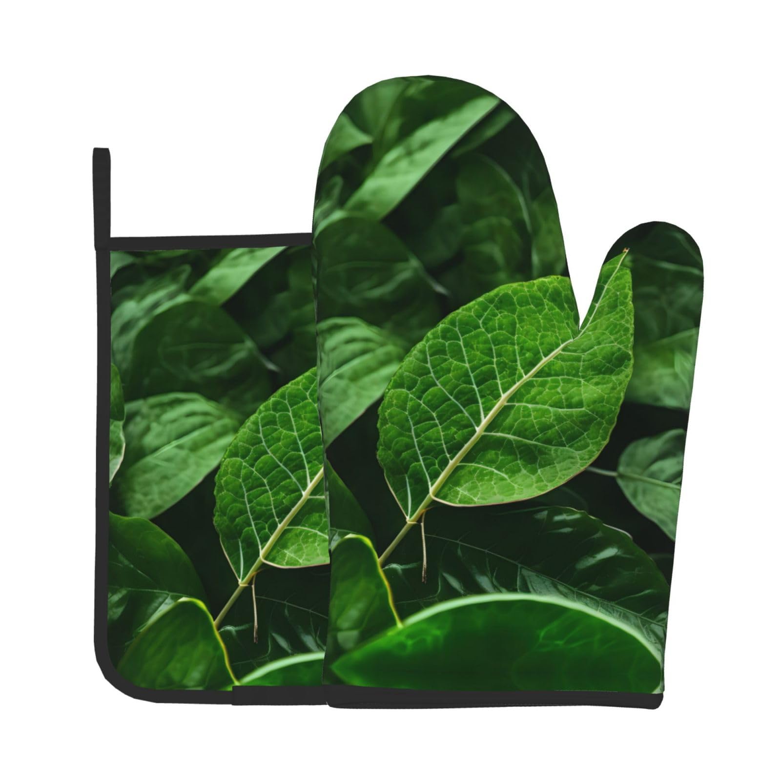 Oven Mitts and Potholders Set of 2 for Kitchen Baking Cooking GrayGreen Leaf Nature Thick and Durable