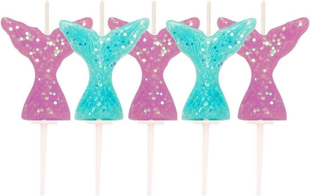 Anniversary House Glitter Mermaid Tail Pick Candles,Purple & Aqua,7 centimeters