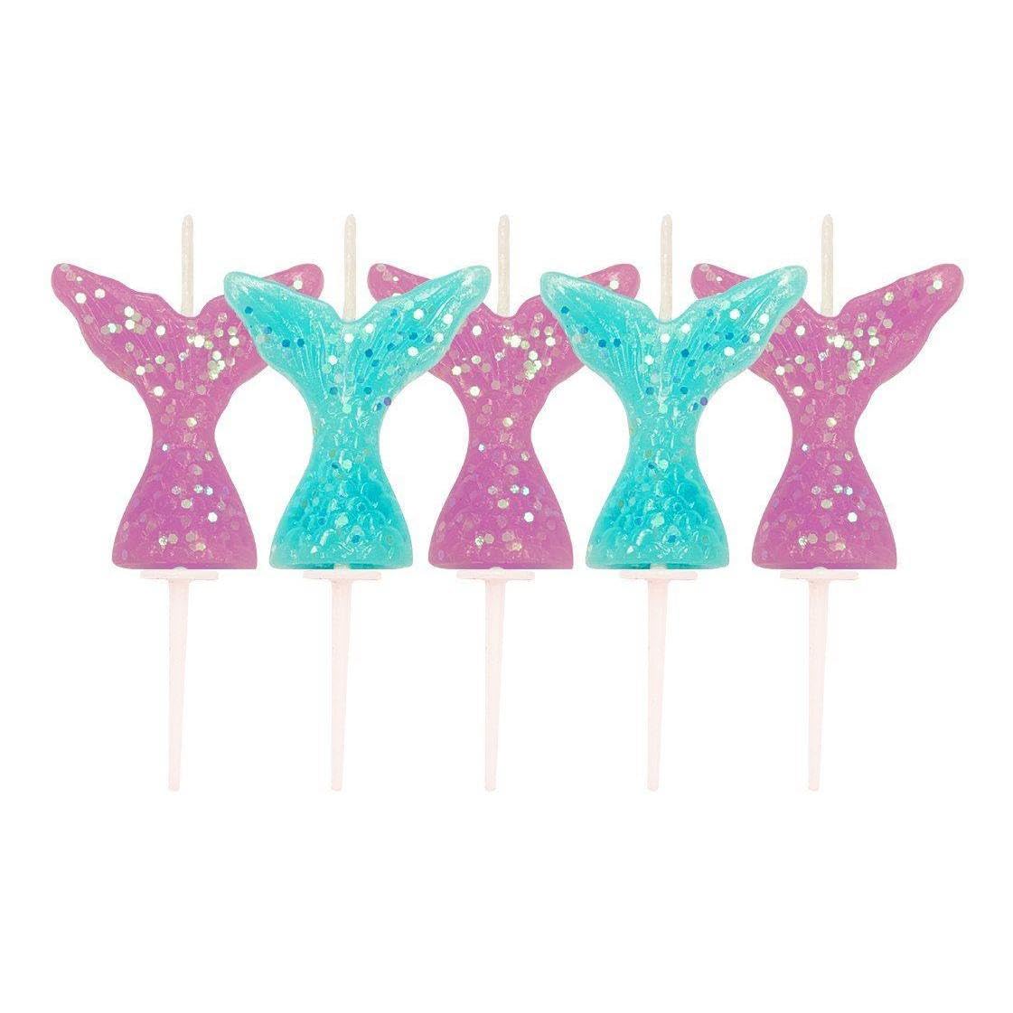 Glitter Mermaid Tail Pick Candles,Purple & Aqua,7 centimeters