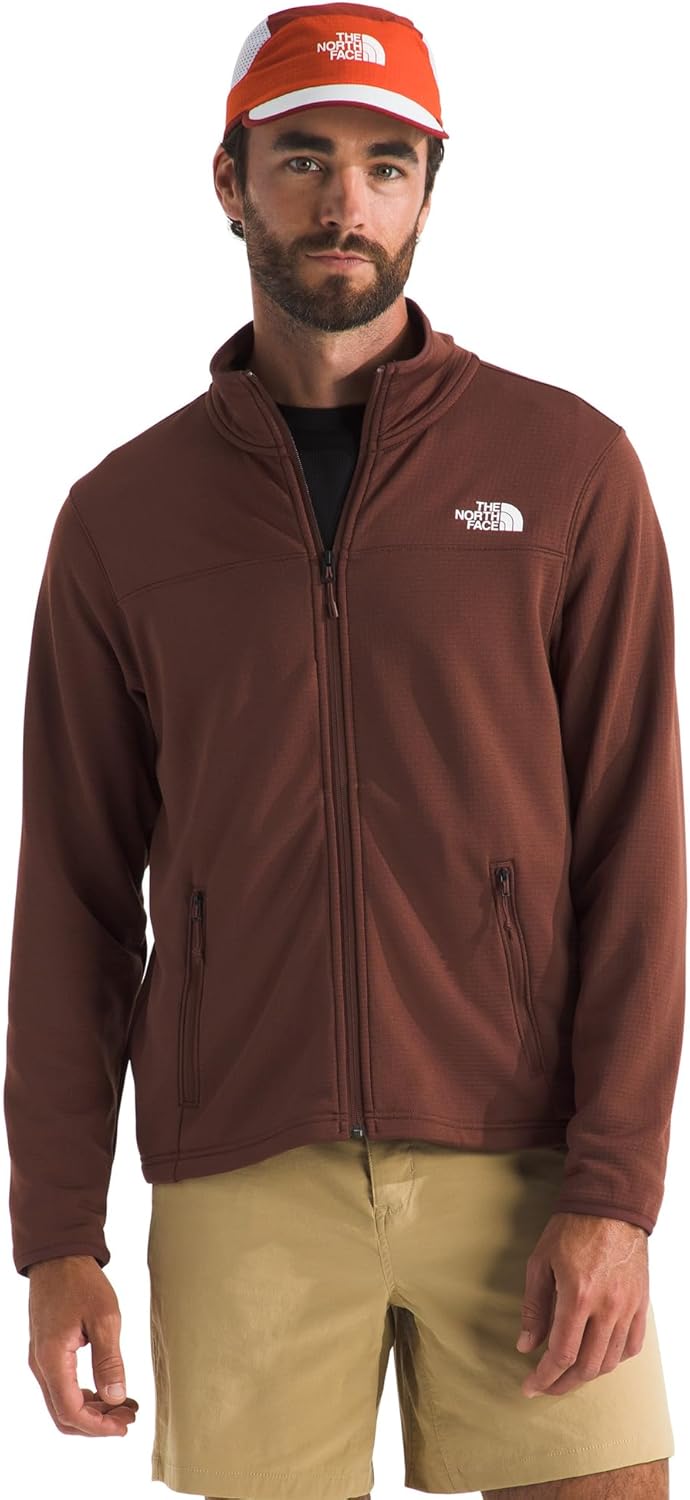 The North Face Men's Cedar Trail Grid Fleece Full Zip Jacket - Soft Fleece Jacket, Secure Zip Pockets, Reinforced Binding, Ember Soil, Medium