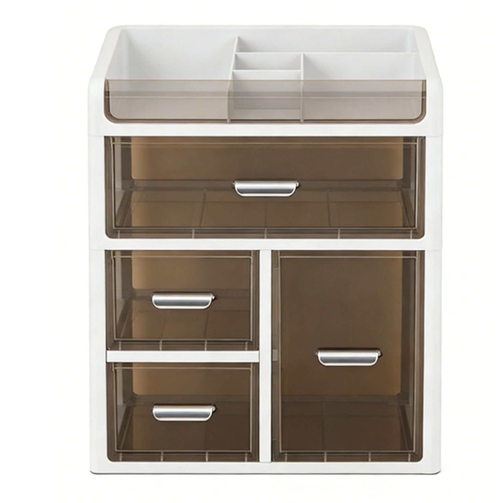 Cassetti Portaoggetti da Scrivania Organizer da Tavolo in Plastica Trasparente PP Resistente Alla Polvere Cassettiera Portaoggetti Multi Cassetto Cassetti (Bianco e Trasparente (Maniglia