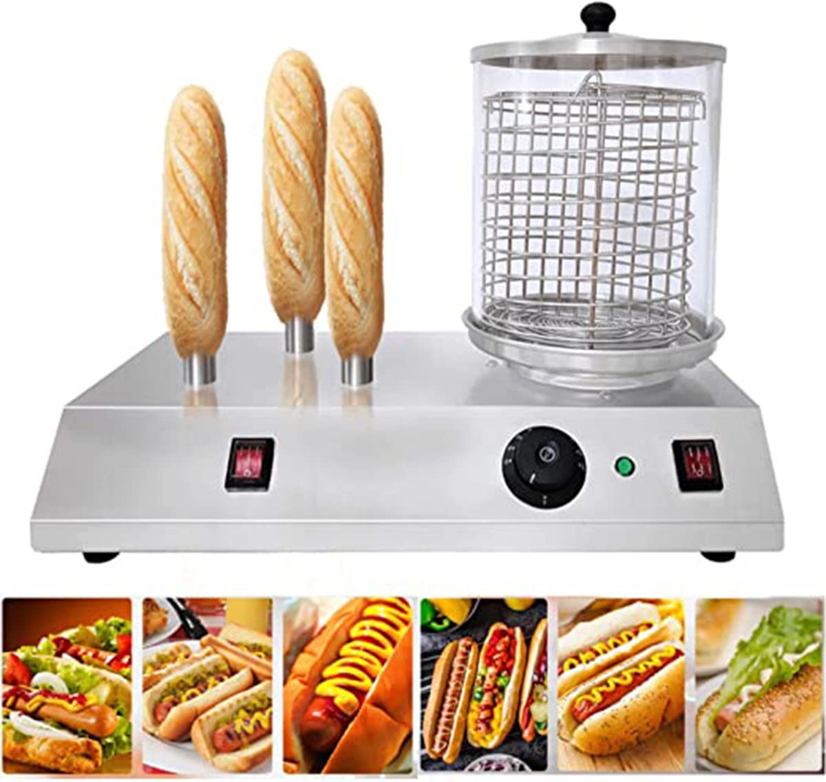 Máquina Profesional para Perritos Calientes, Calentamiento doméstico de Pan de Acero Inoxidable, para Hacer Cola, Uso Comercial y doméstico (3sticks)