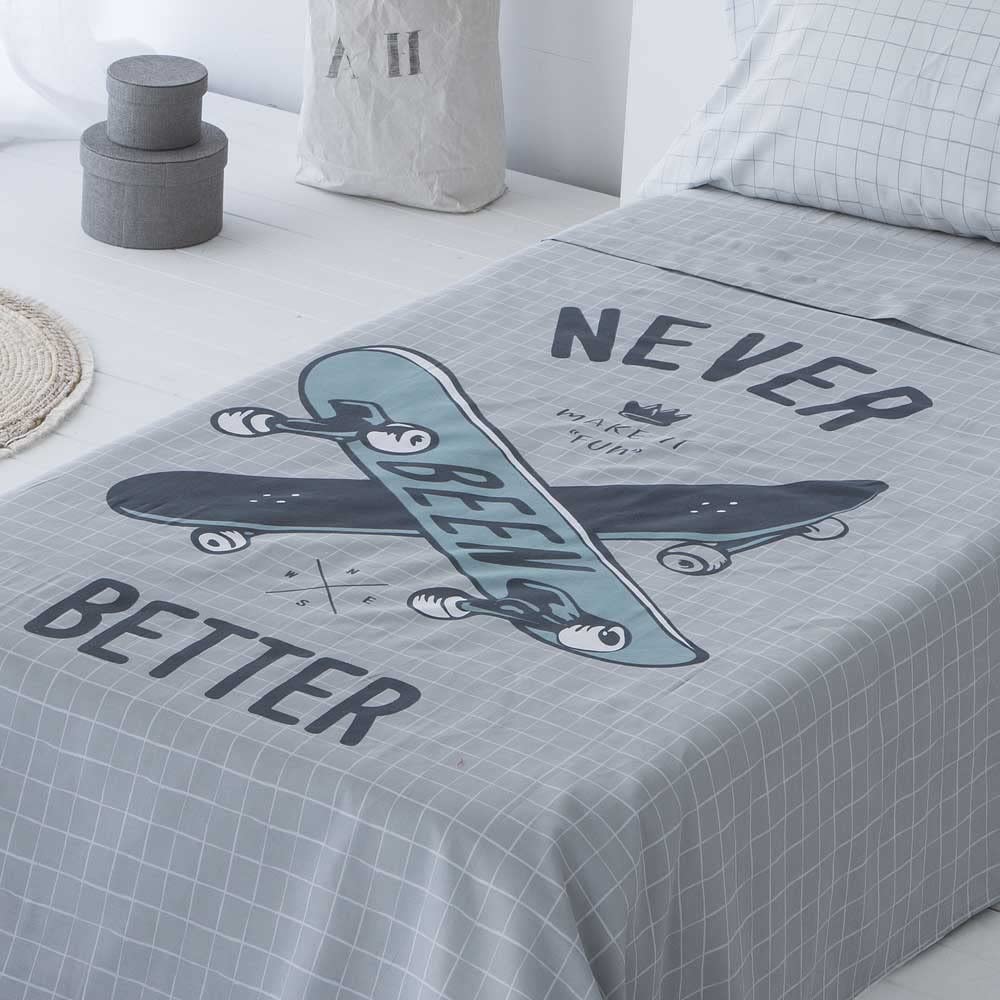 COTTON ARTean Juego de sabanas Infantil/Juvenil Skate 50% algodón 50% Poliester Multicolor. Juego de Cama para 105 x 190/200. Incluye encimera + Sabana Bajera Ajustable + 1 Funda de Almohada.