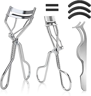 Eyelash Curler Set, Eye Lash Curlers UK Professional Makeup Tool Eye Lash Curler Set, 2 Eye Lash Curler, Assist Clip, 6 Refills Pads Precision Eyelash Curlers Set for Curved Eyelash,Silver