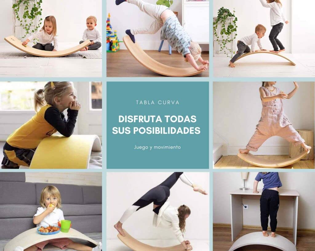 TWR ® - Tavola Curva Certificata CE - Ecologica e Realizzata a Mano. Prodotto in Spagna. Finitura Naturale. Balance Board Legno. Tavola Montessori. Tavola di Equilibrio