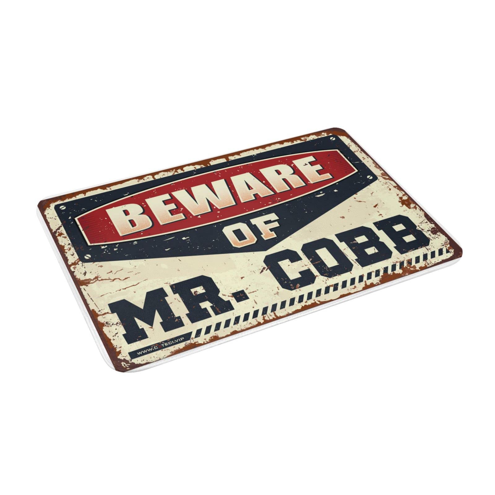 Felpudo interior con el texto "Beware of Mr. Cobb" para puerta delantera, exterior, cueva de hombre (65 x 90 cm)