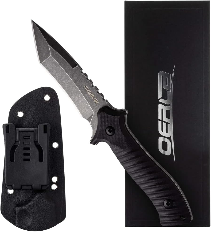 OERLA OLK-D47 D2 Steel Fixed Blade Knife – Full Tang Outdoor Survival Knife with G10 Handle & Kydex Sheath – Bushcraft & Camping Tool