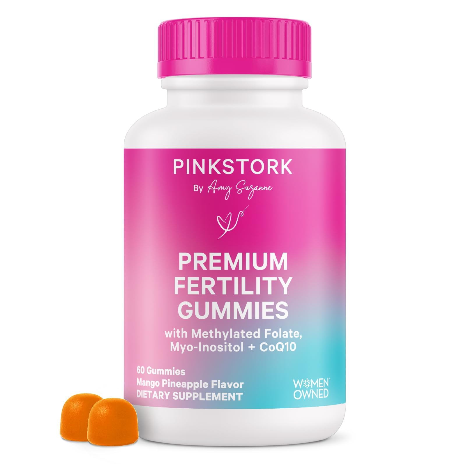 Pink Stork Premium Fertility Gummies | Fertility Supplements for Women with CoQ10, Myo-Inositol + Prenatal Vitamins | Conception Support | Hormone Balance for Women, Ovarian Care - 60 Gummies