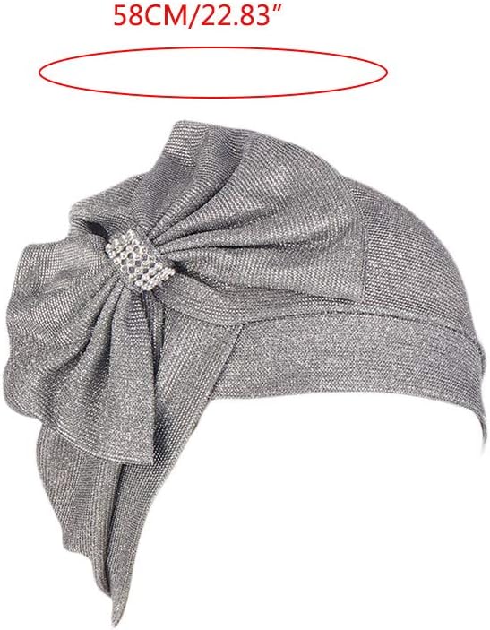 Women Hijab Turban Hat for Front Forehead for Big Bow Bonnet for Head Scarf Ruched Headw Silver - Image 9