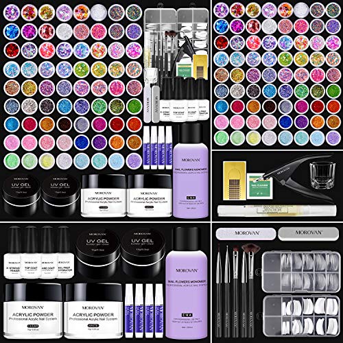 Morovan 72 in 1 Acrylic Nail Kit - Glitter Nail Powder with Liquid Monomer Acrylic Powder Set Nail Art Tips Acrylic Nail Brush Tools Professional Acrylic Nail Set