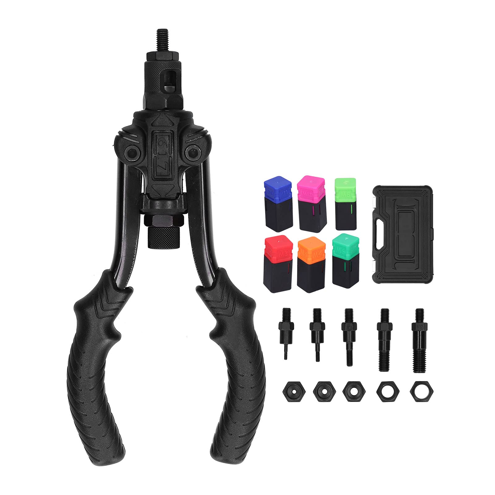 Tuerca de nuez de remacha de manos Herramienta manual de kit de remachado con Mandrel M3 M4 M6 M8 M10 M12