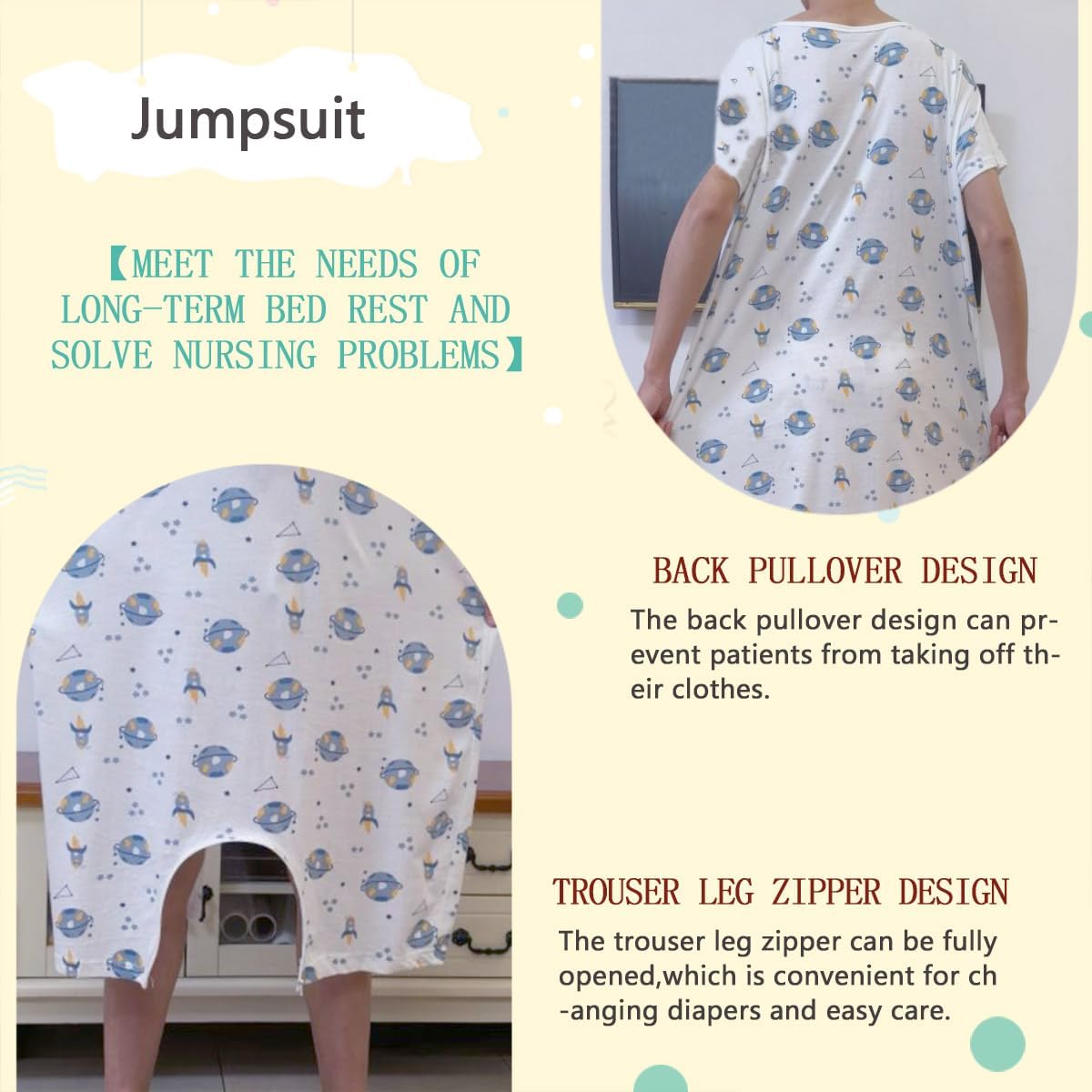 Unisex Anti-Strip Adaptive Jumpsuit with Back-Zipper,One-Piece Short-Sleeved Trousers,Suitable for Seniors,Dementia Patient,Alzheimer’s Patients,Incontinence Care - Image 4