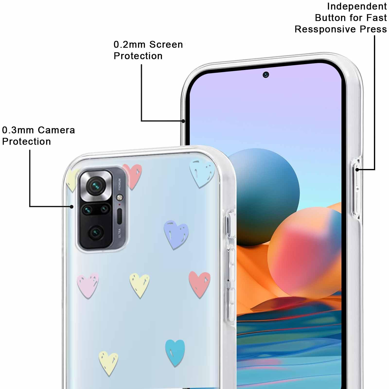 Yoedge 2 × Cover per Xiaomi Redmi Note 11 / Note 11S 4G 6,43 - Custodia Cuori per Telefono in Trasparente con Aesthetic Disegni Cuore d'amore