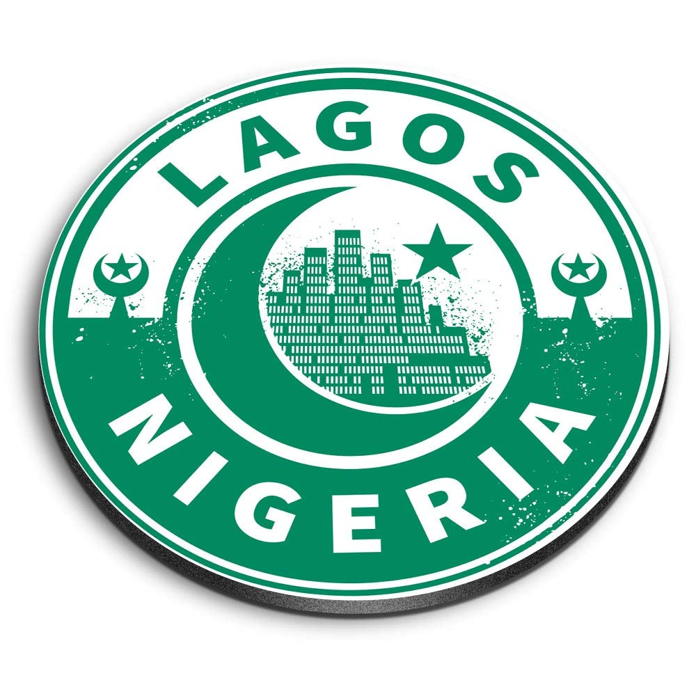 Destination Vinyl Ltd Multicolor 1 X Round Mdf Magnet - Nigeria Lagos Green Moon Star Travel 7436