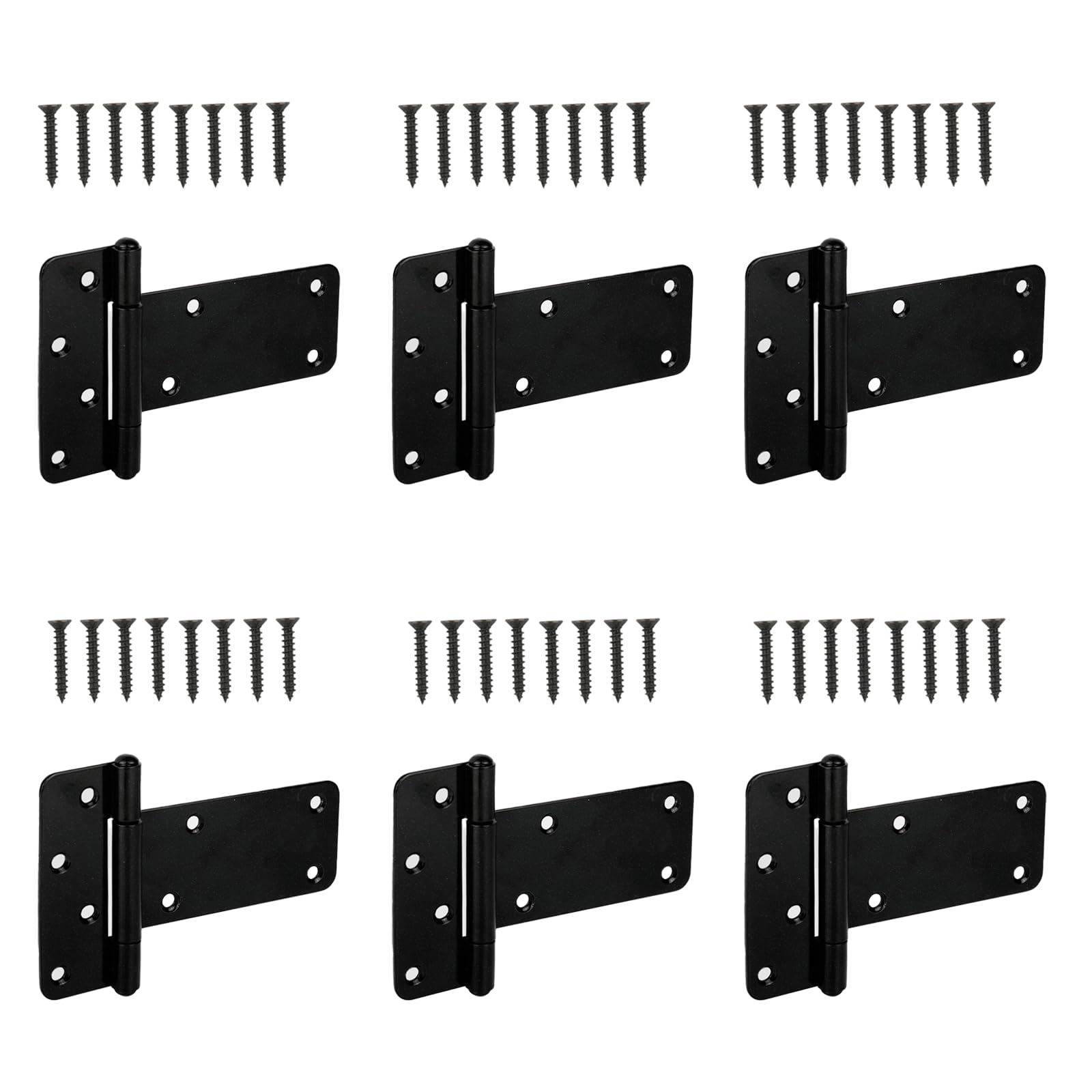 6” Heavy Duty Gate Hinges,160 Lbs Capacity Black Door Hinges，6 Pack T Gate Hinges, Wrought Hardware for Wooden Fences, Barn Door, Screws Included (6 inches - 6 Pack)