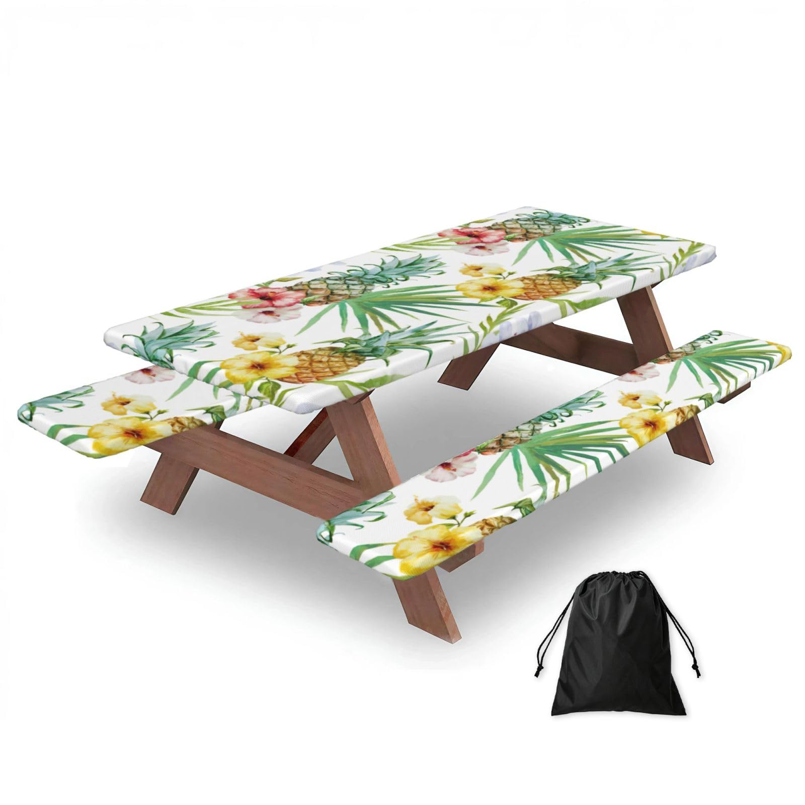 Tropical Pineapple Print 3 Pack Wipeable Picnic Bench Cover And Table Cover Lightweight Table Cloth For Camping Outdoor