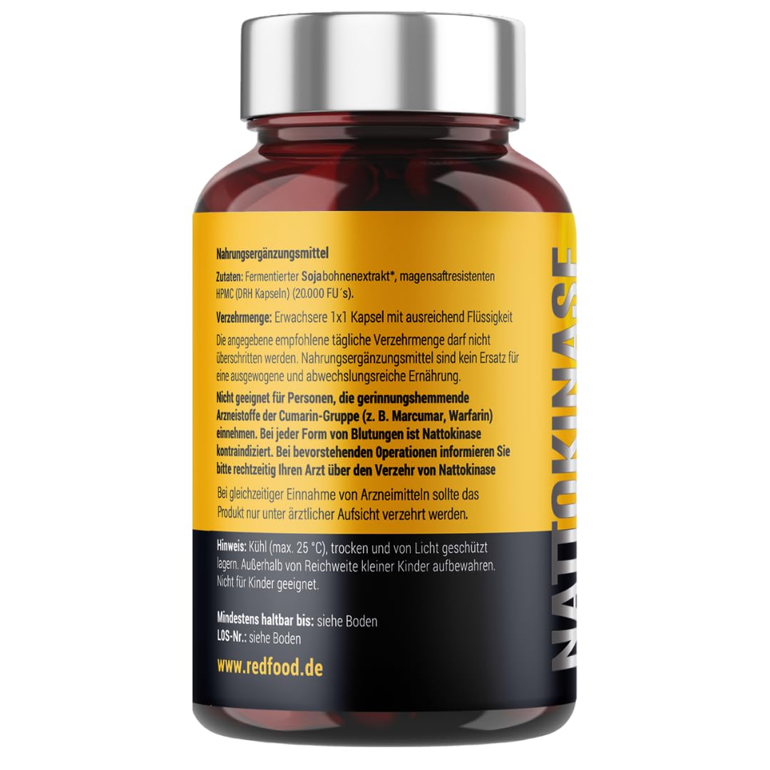 Redfood® Nattokinase Kapseln hochdosiert 290 Kapseln je 100 mg (20.000 FU/g) - 9 Monatsvorrat - Laborgeprüft und Vegan - Natto aus fermentierten Sojabohnenextrakt - Ohne unerwünschte Zusätze