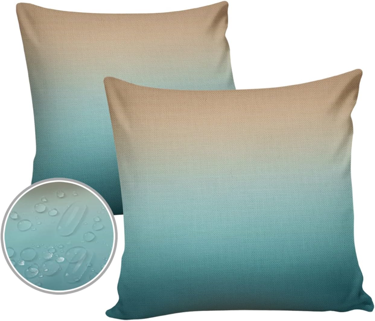 Solid Color Square Pillow Shams Set of 2, Decorative Pillowcases Cushion Case, Soft Throw Pillow Covers Waterproof Pillow Case 20x20inch, Blue Brown Gradient