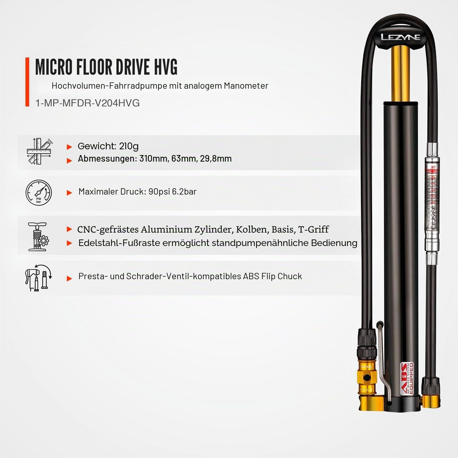 LEZYNE Micro Floor Drive High Pressure & High Volume Bike Pumps
