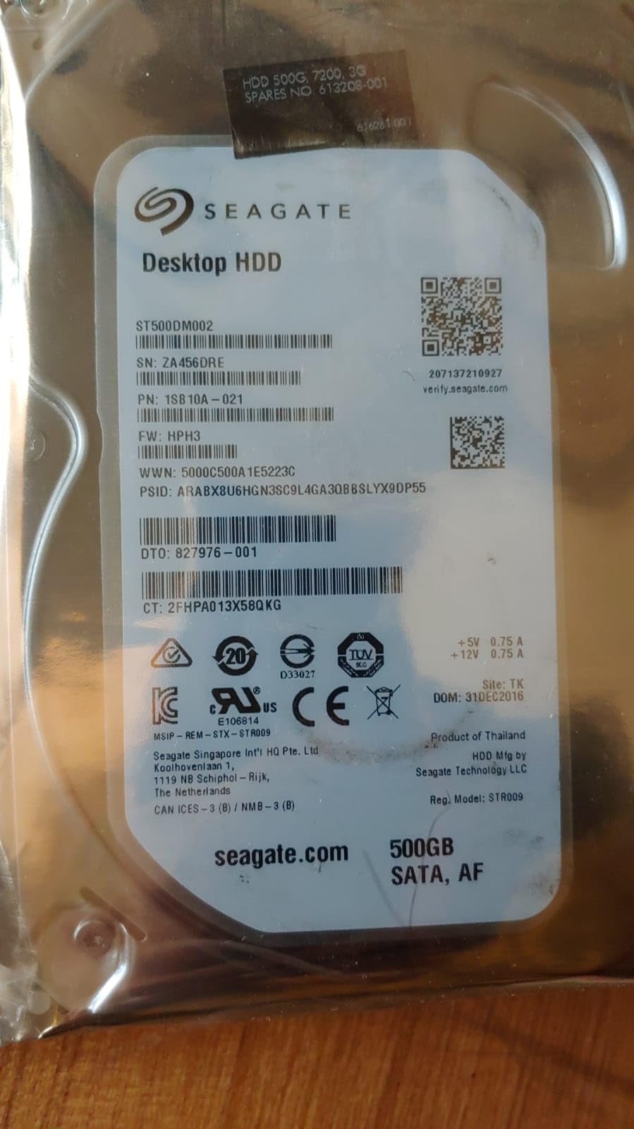 Desktop HDD 500GB SATA Internal Hard Drive, Model ST5000DM002