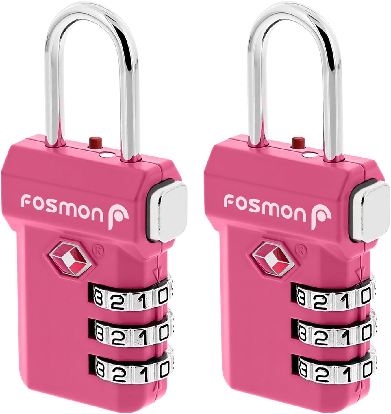 Fosmon TSA Accepted Luggage Locks, (2 Pack) Open Alert Indicator 3 Digit Combination Padlock Codes with Alloy Body and Release Button for Travel Bag, Suit Case & Luggage - Pink