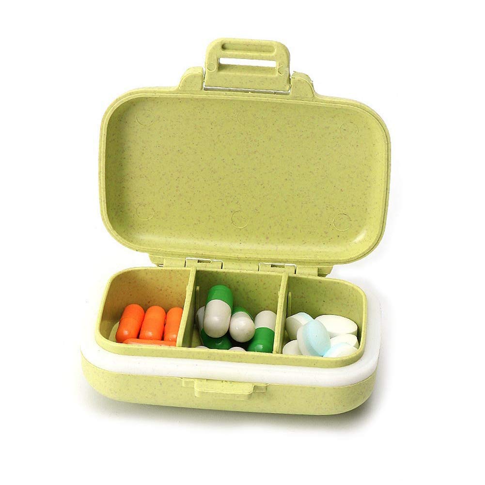super1798 Pill Organizer, 3/6 Slots Moisture-Proof Pill Box Storage Case Travel Organizer Green 3 Compartments