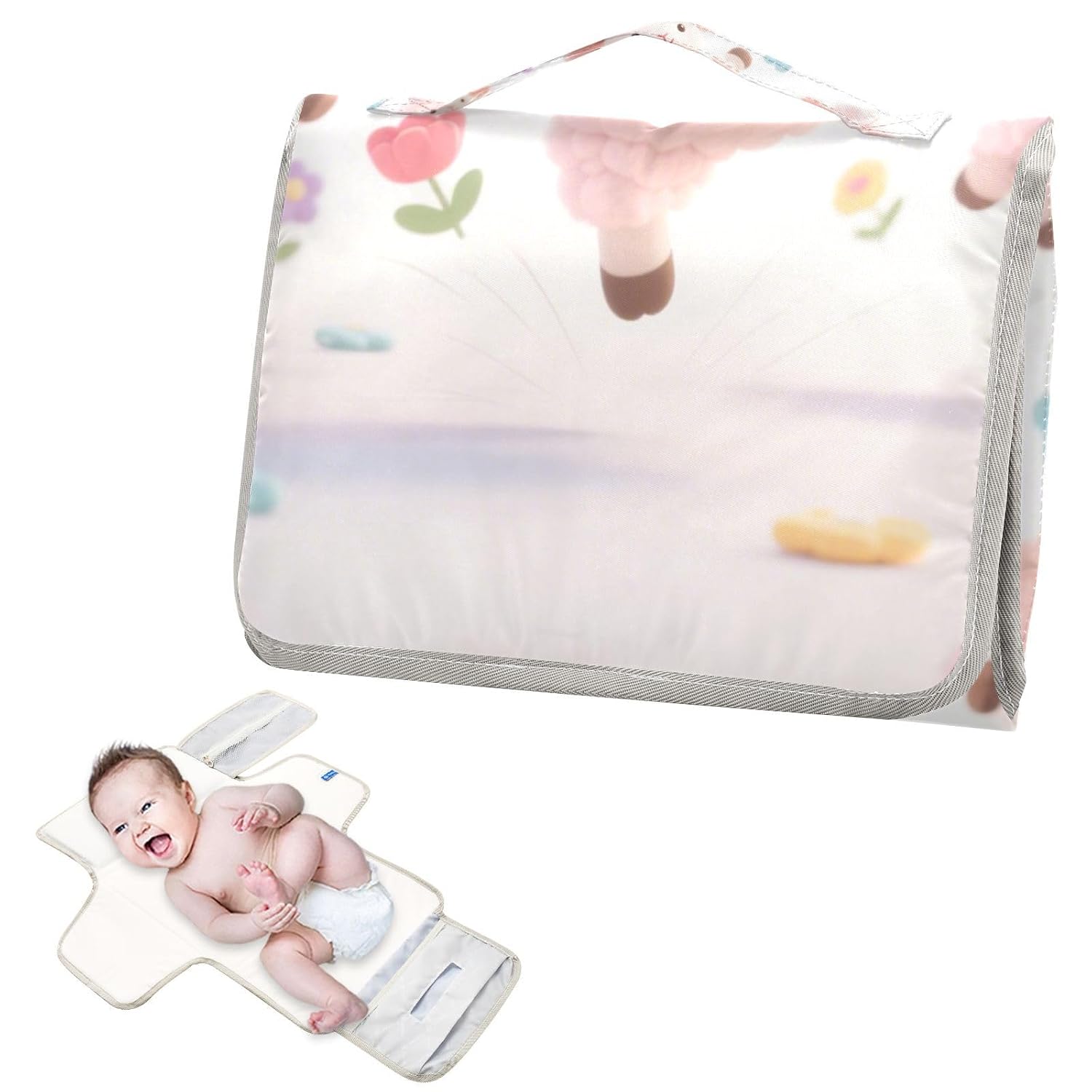 Cute Cartoon Pink Sheep Reusable Portable Changing pad with Tissue Pocket Baby Diaper Changing pad Lightweight & Foldable Changing Station cambiador de pa?ales para Bebes