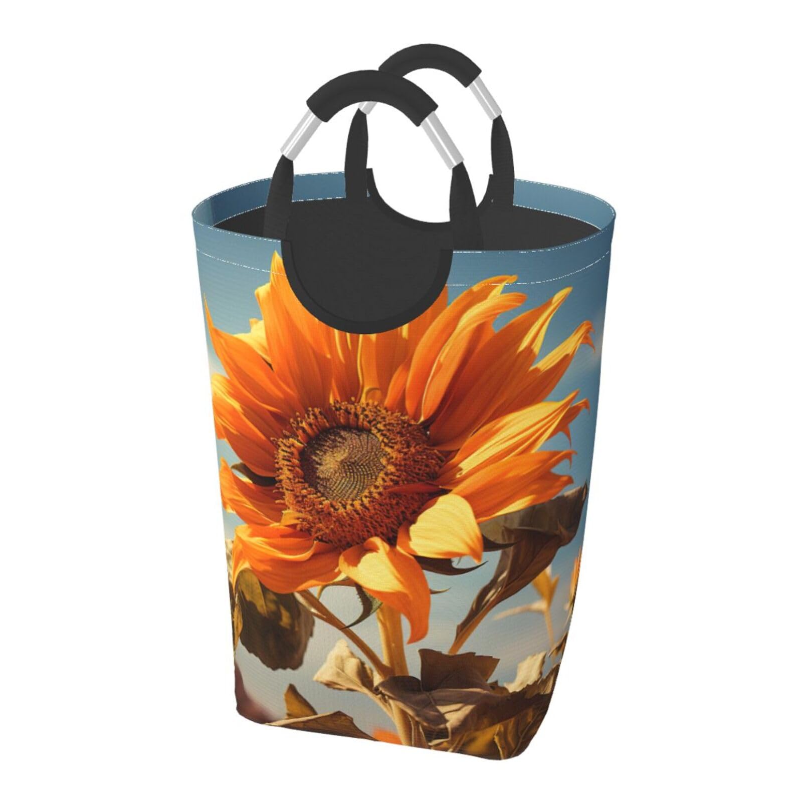 Beautiful Sunflower Print Laundry Hamper Collapsible Baskets With Handle Dirty Clothes Hamper Bag For Dorm Family Bathroom Decor Storage ﻿