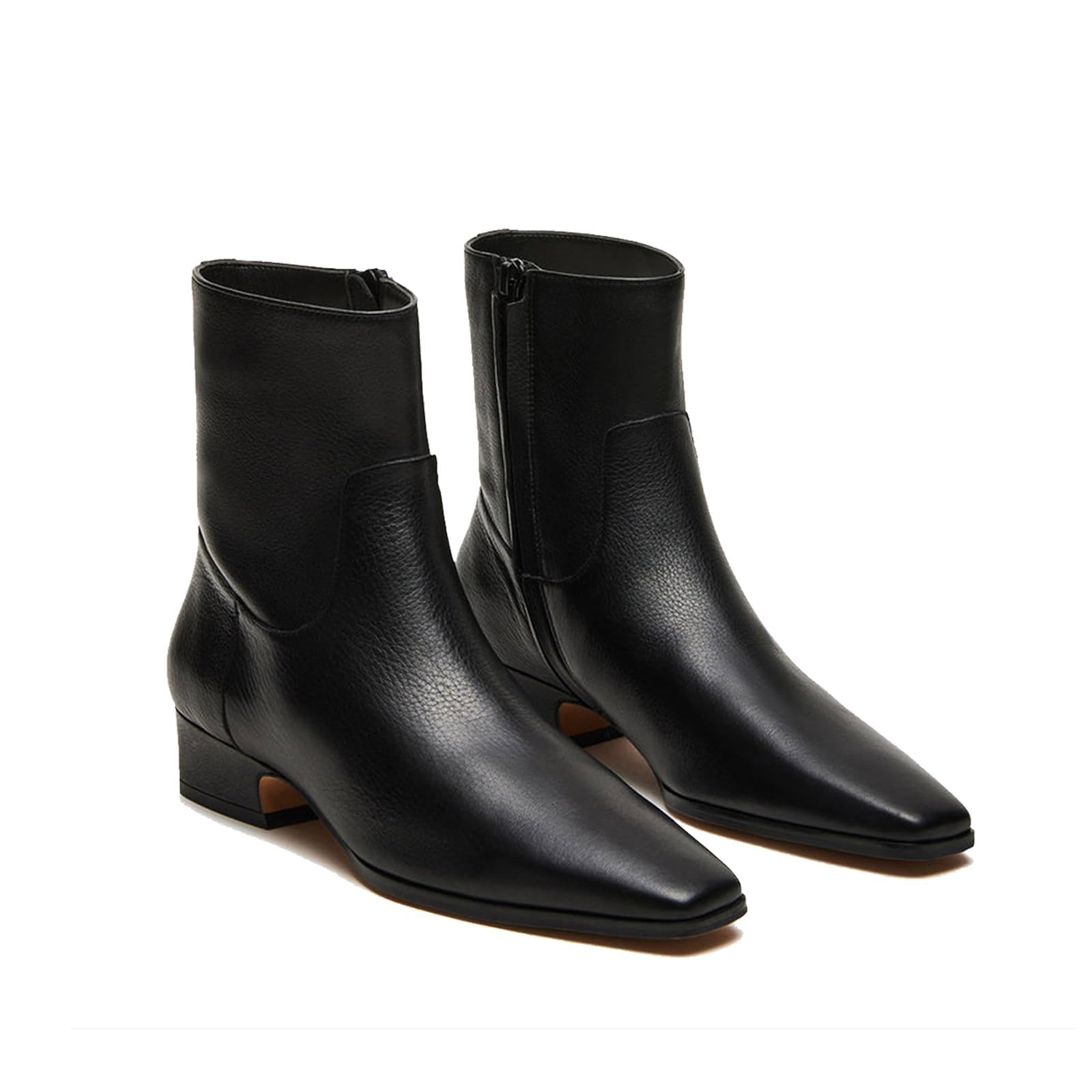 RJYLP Women's Ankle Boots Square Toe Low Chunky Block Heel Booties Comfortable Short Boots Side Zipper Booties Shoes