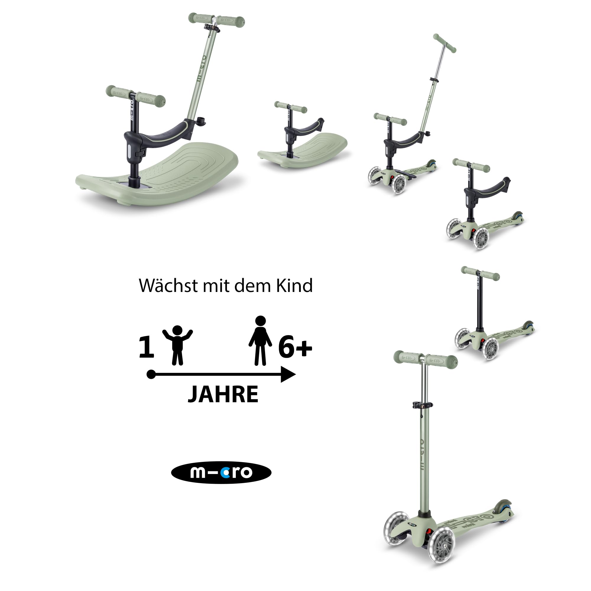 micro™ mini micro Deluxe Rock & go LED | Das ORIGINAL | Innovatives 6-in-1 System | Vom Wippen zum Scooter, Alles INKLUSIVE | Roller für Kinder von 1 bis 6 Jahren