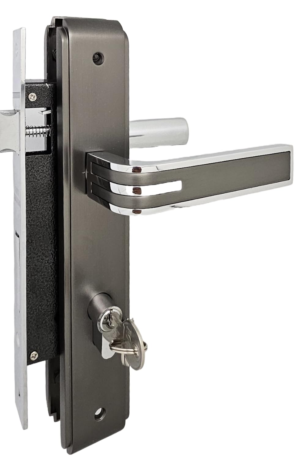 Robustline Zinc Lever Door Handle with Lockbody | Premium Quality | Black Nickle/CP- BY0300…