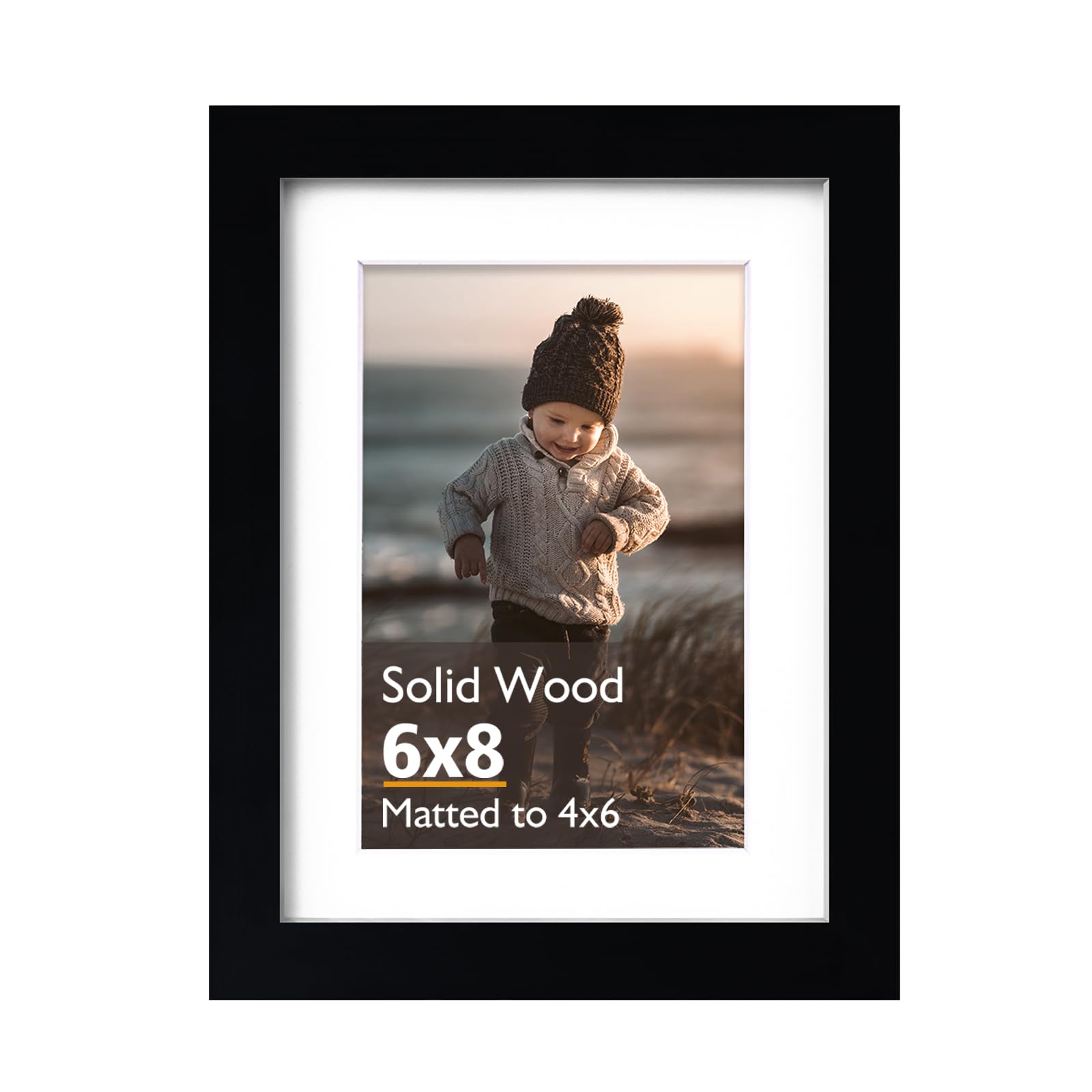 Zelvix 6x8 Picture Frame In Walnut Wood - Displays 4x6 With Mat Or 6x8 Without, Plexiglass, Tabletop Or Wall Mount