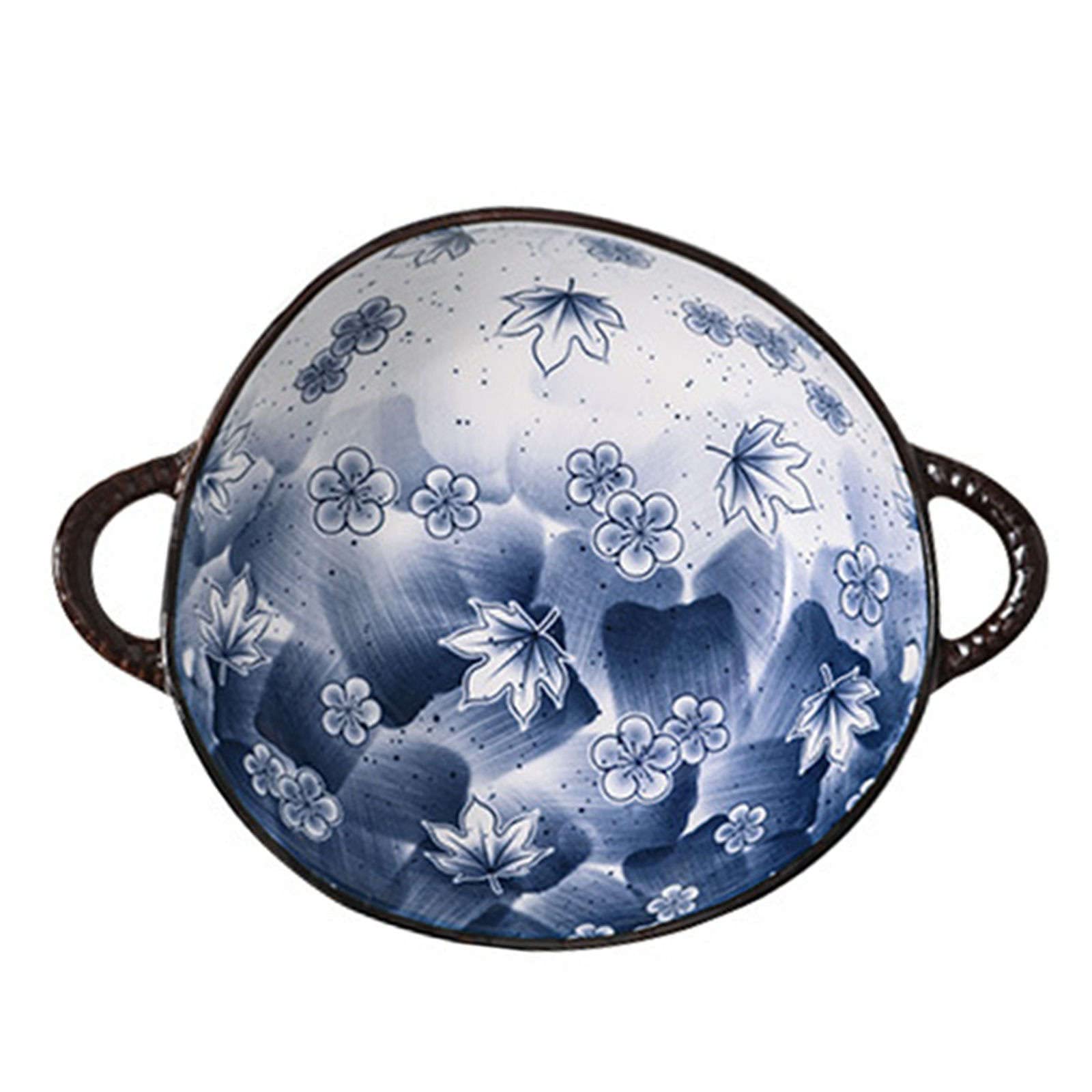 Set di ciotole in ceramica, grandi ciotole per ramen, Pho e Udon con manico, adatte al microonde, design floreale bianco e blu, 25 x 20 x 7 cm