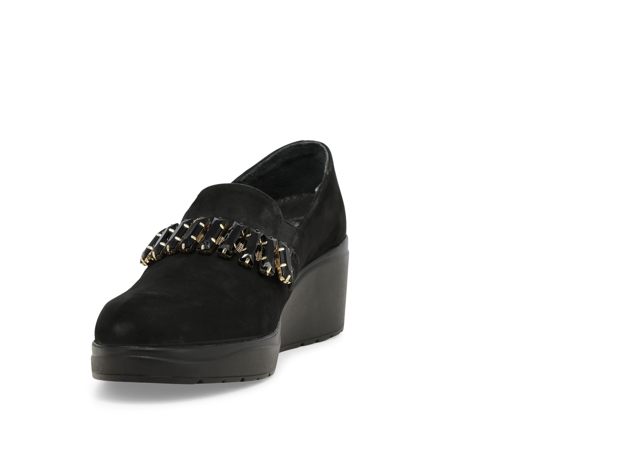 Melluso Mocassino Donna in Camoscio con Zeppa e Catena Gioiello 38 / Nero