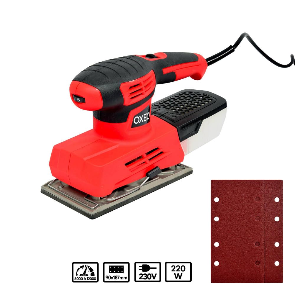 Ponceuse vibrante 220W - Plateau ponçage 90x187mm - Fixation auto-agrippante - 6 Vitesses variables - Livrée avec 2 abrasifs