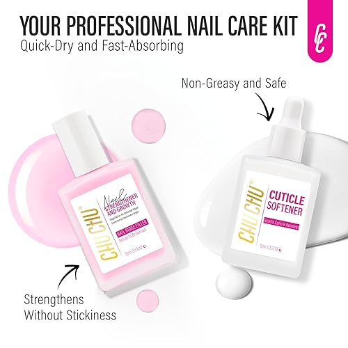Miniatura 6 de CHUCHU Kit de fortalecedor de uñas y removedor de cutículas 2 unidades de 0.5 fl oz de proteína rosa lechoso de secado rápido esmalte de reparación