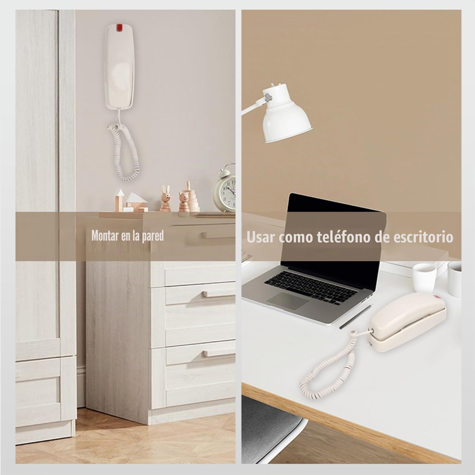 Teléfono fijo para el hogar, teléfonos de pared retro para teléfonos fijos, con cable, montaje en pared, botones grandes, control de volumen, teléfono fijo de estilo antiguo para (beige)