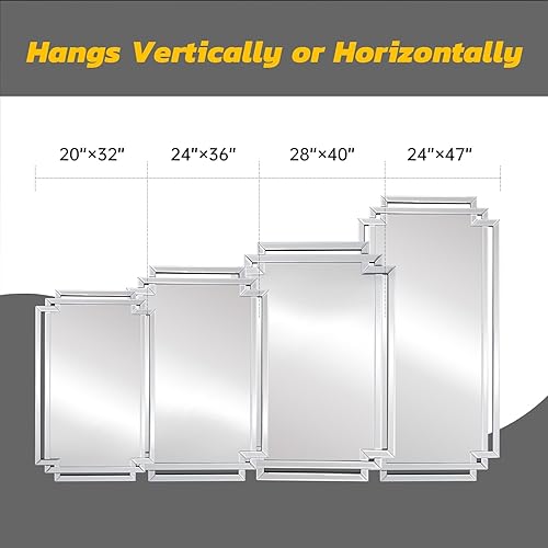 Miniatura 8 de Espejo de pared decorativo de 28 x 40 pulgadas para decoración, espejo de baño grande con piezas de vidrio y borde biselado, espejo rectangular