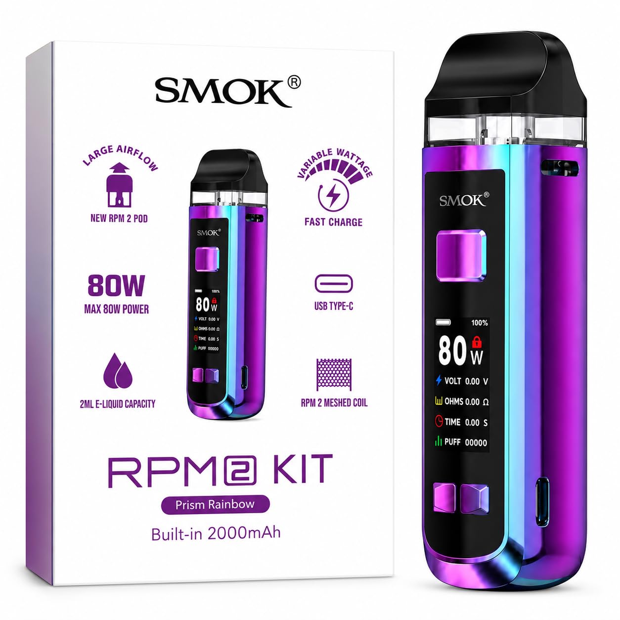 smok rpm2 pod RPM 2 Kit 80W [Prism Rainbow] vape shop near me FLAVORS:OMG-B-Burst JUUL Mango 18mg Juul