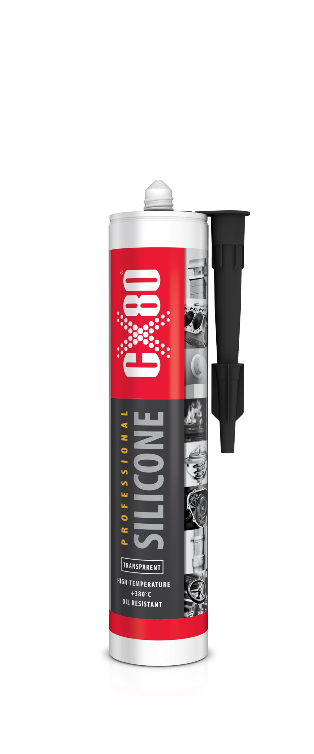 CX80 | Hochtemperatur Silikon transparent | Dauerelastische Versiegelung für Temperaturen von -65°C bis +380° | Für Bauwesen, KFZ und Industrie| Beständig gegen Öle, Benzin und Fette | 310ml Kartusche
